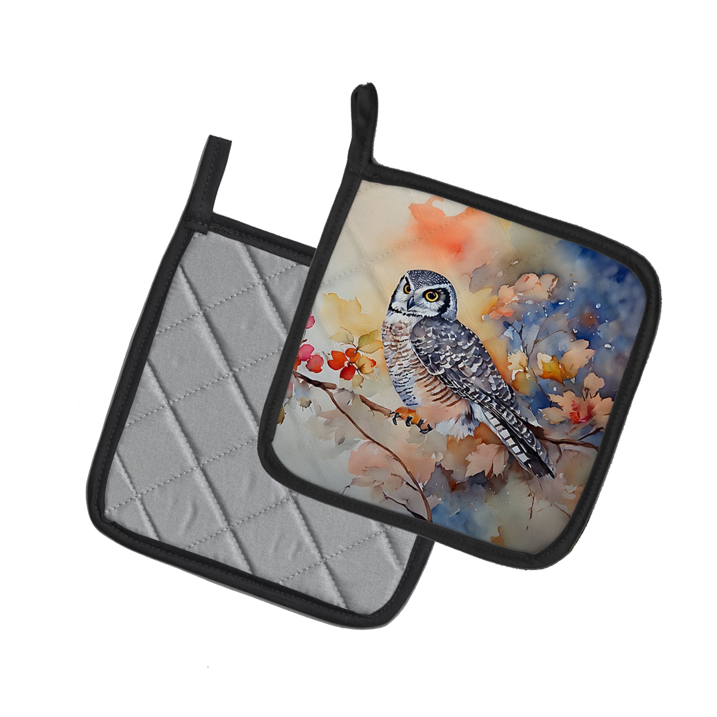 Northern Hawk Owl Pair of Pot Holders