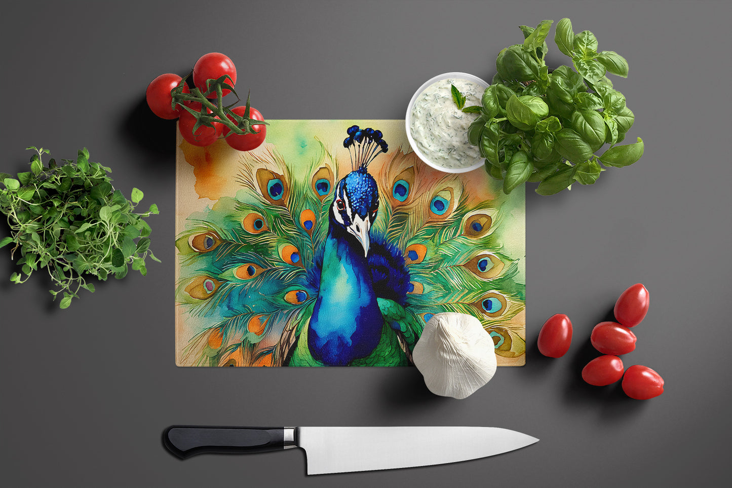 Peacock Glass Cutting Board