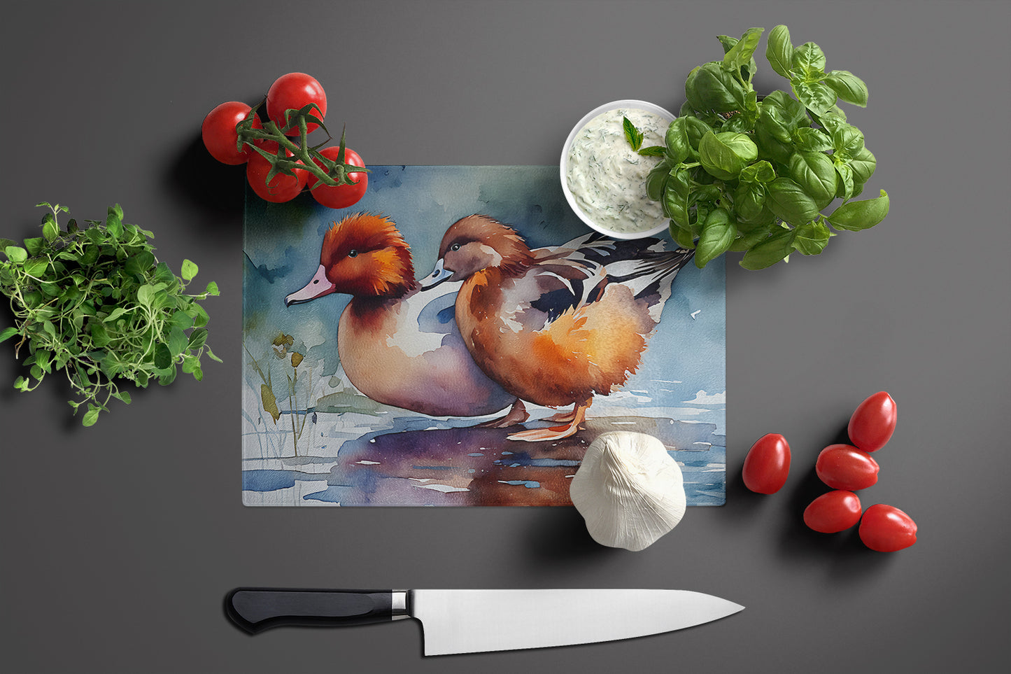 Redhead Duck Glass Cutting Board