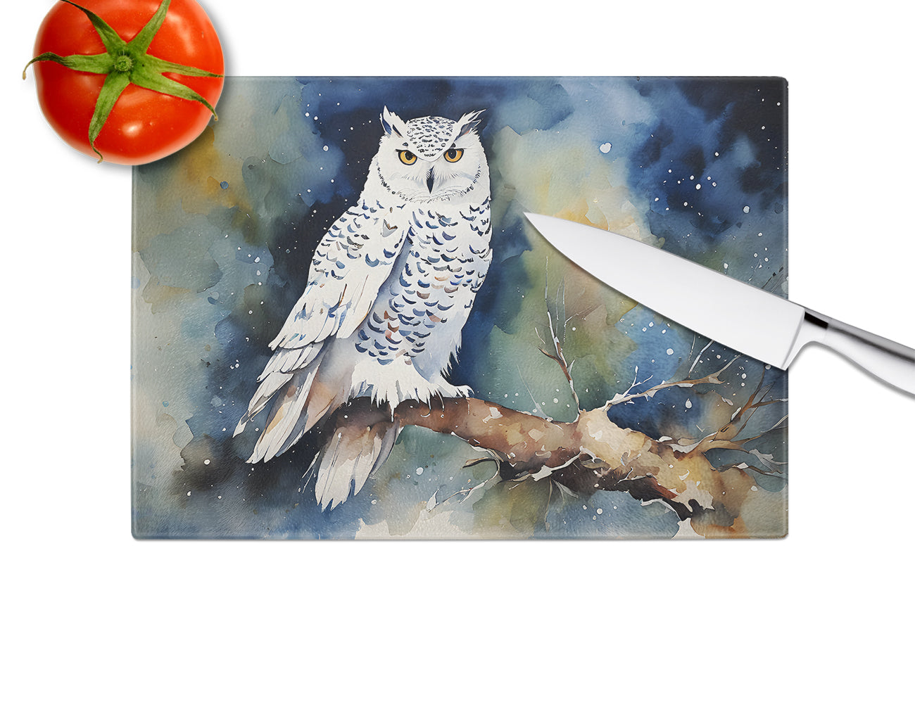 Snowy Owl Glass Cutting Board