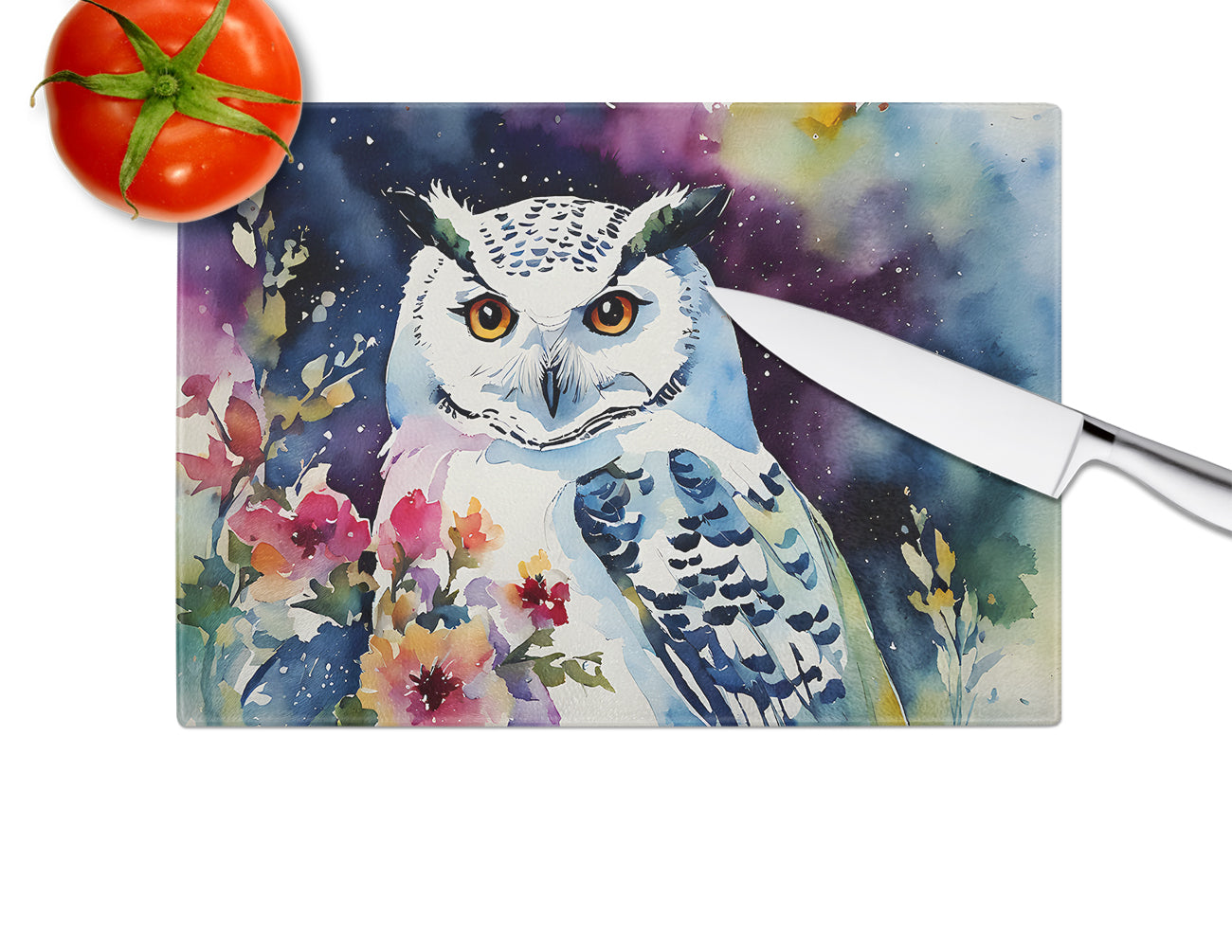 Snowy Owl Glass Cutting Board