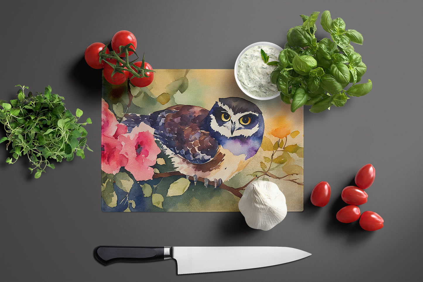 Spectacled Owl Glass Cutting Board