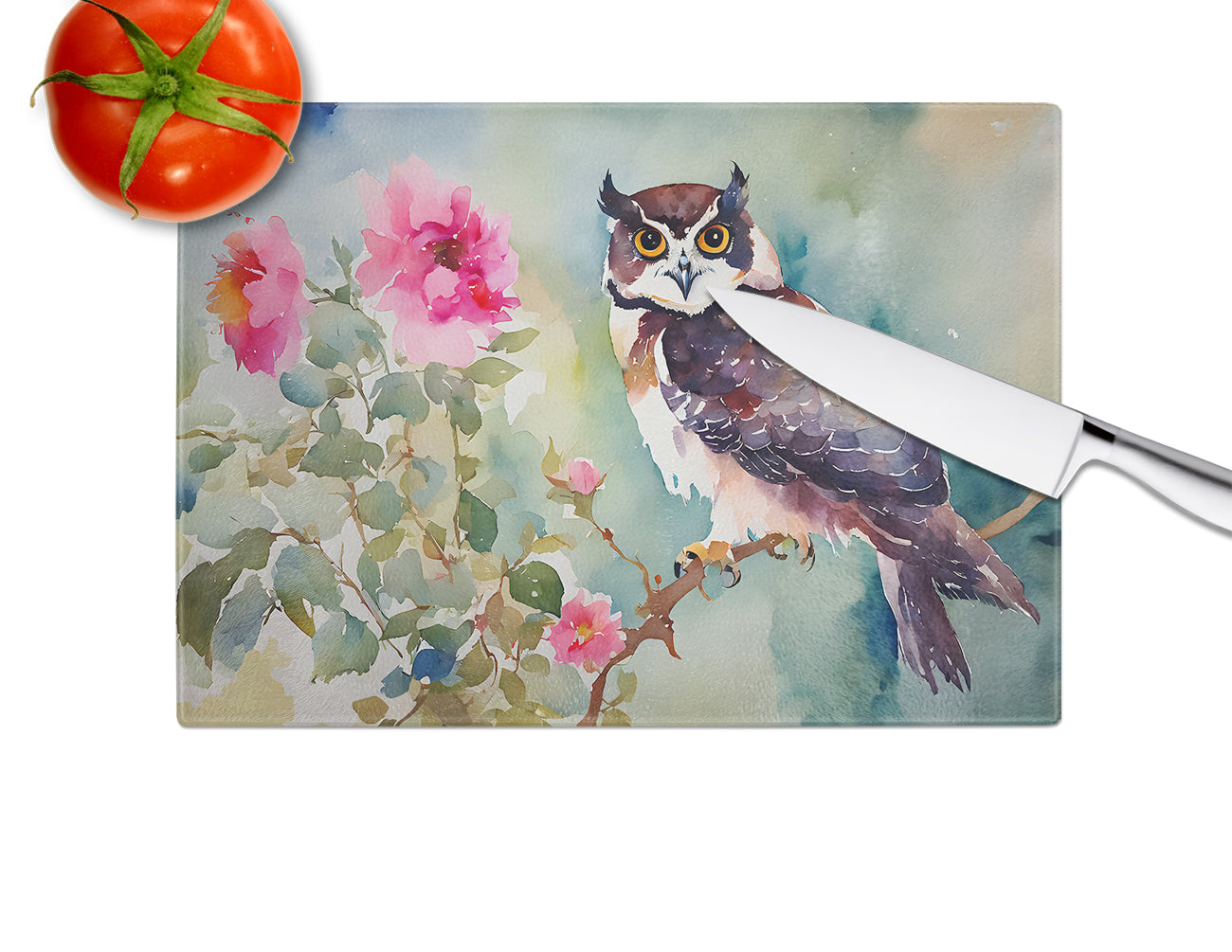 Spectacled Owl Glass Cutting Board