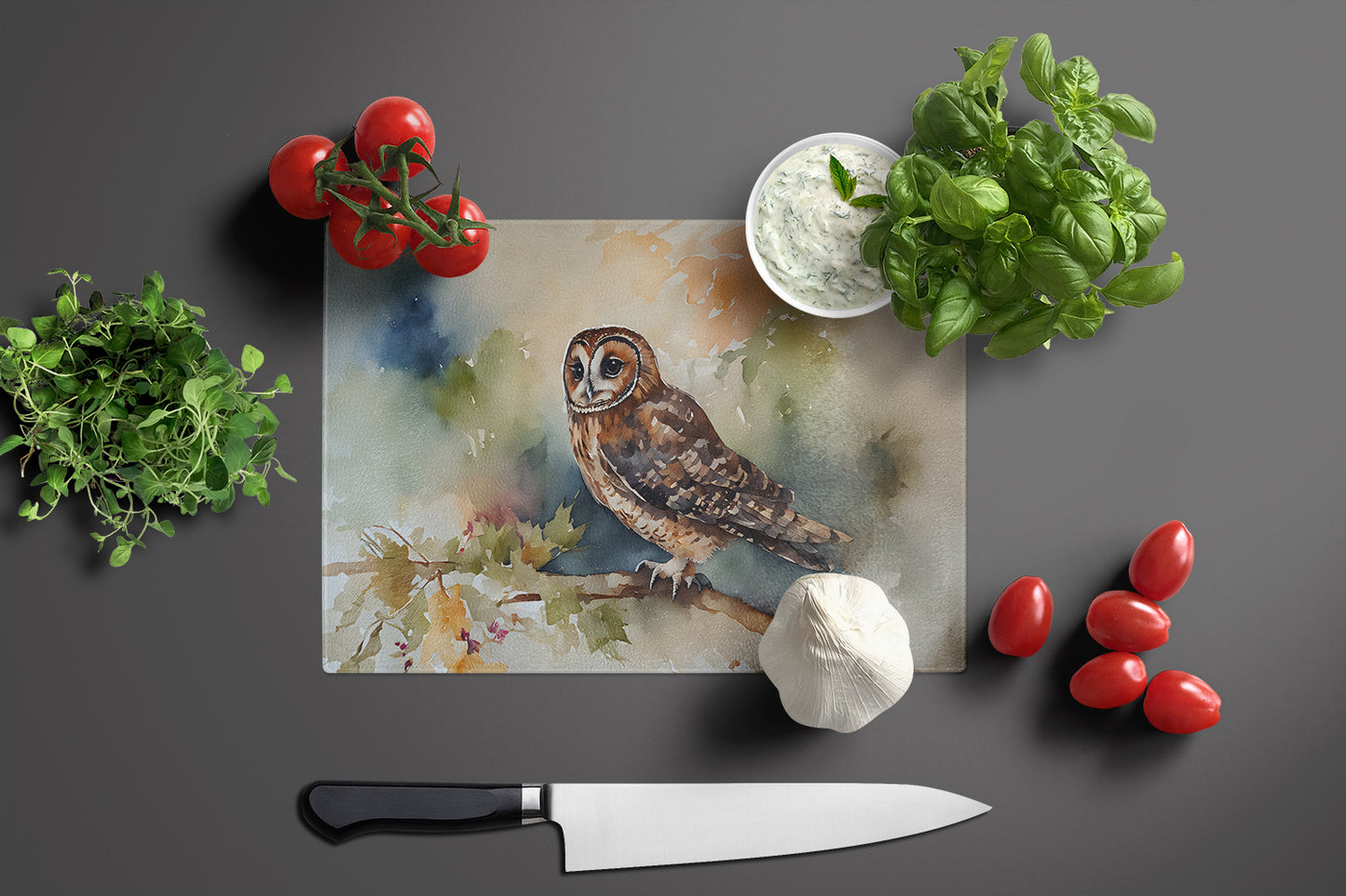 Tawny Owl Glass Cutting Board