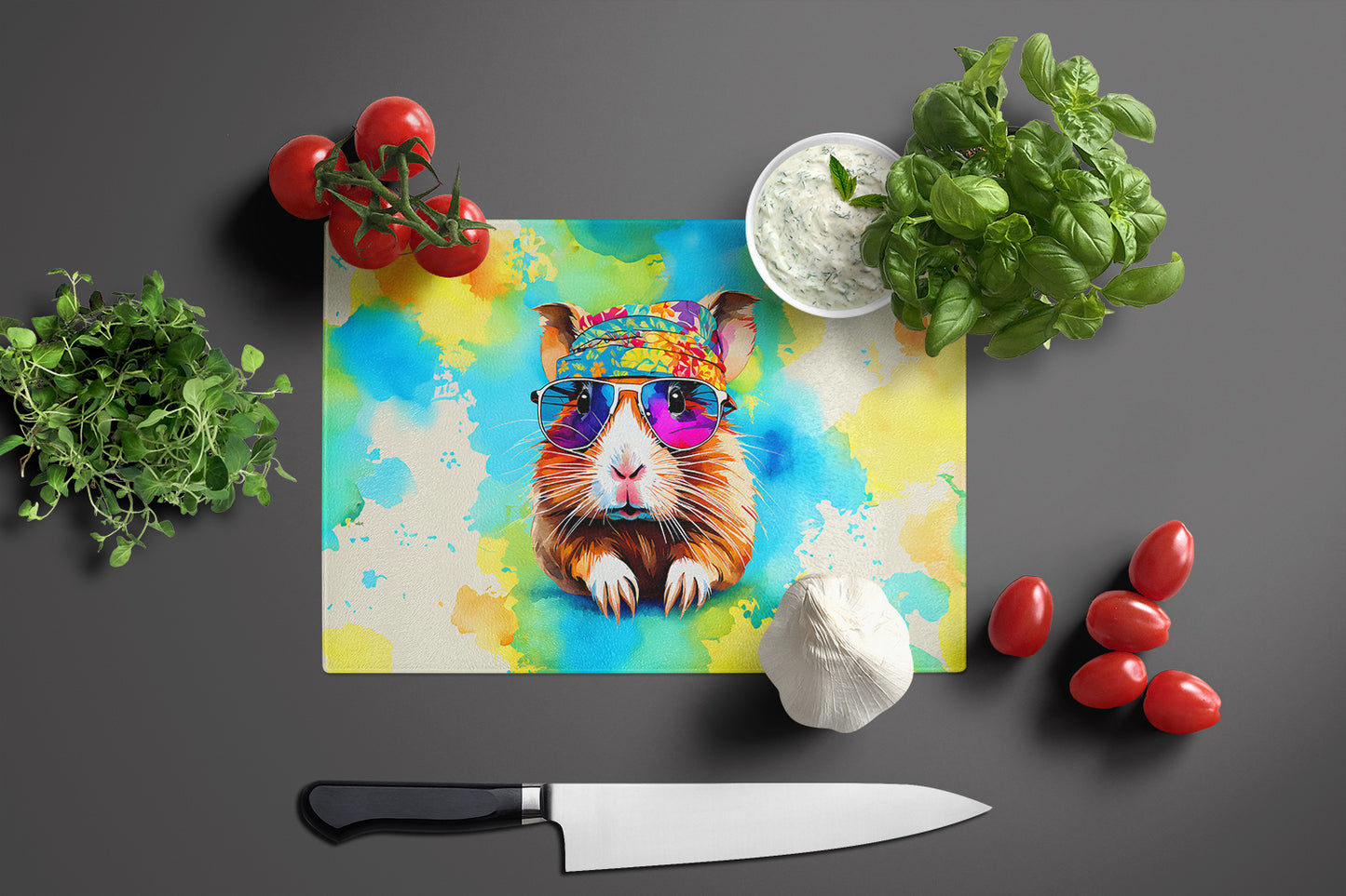 Hippie Animal Guinea Pig Glass Cutting Board