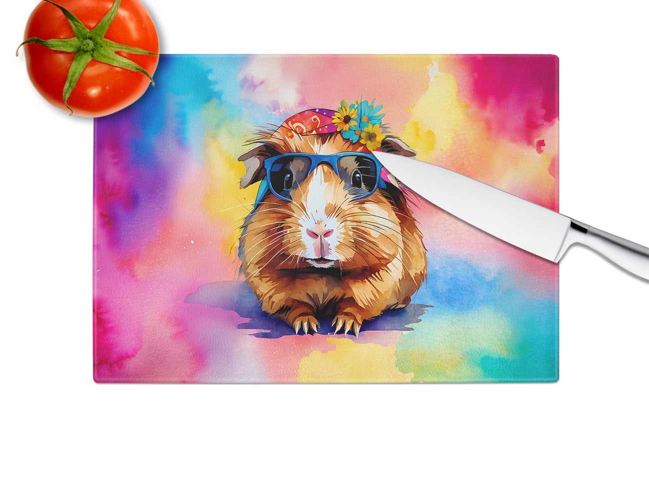 Hippie Animal Guinea Pig Glass Cutting Board