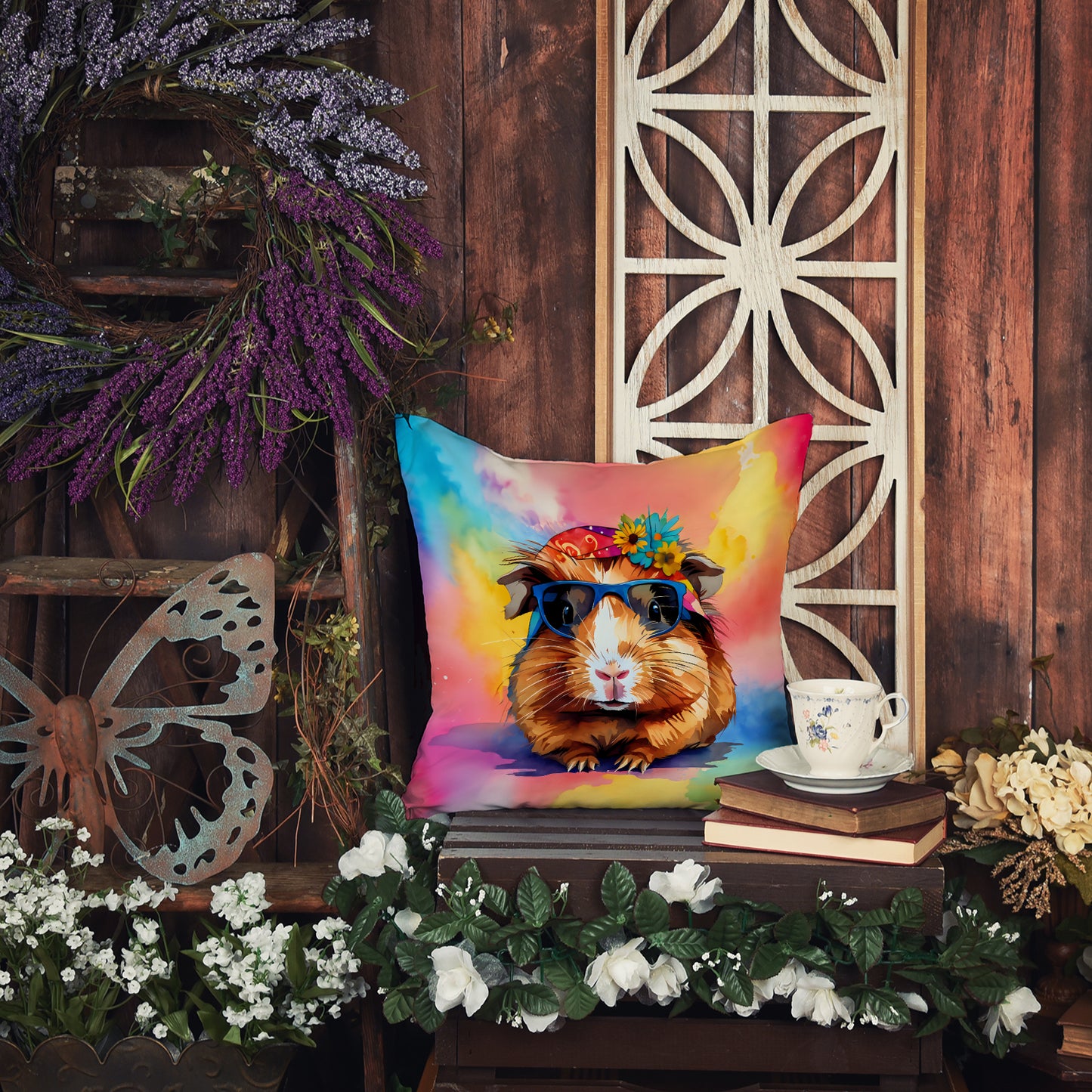 Hippie Animal Guinea Pig Throw Pillow