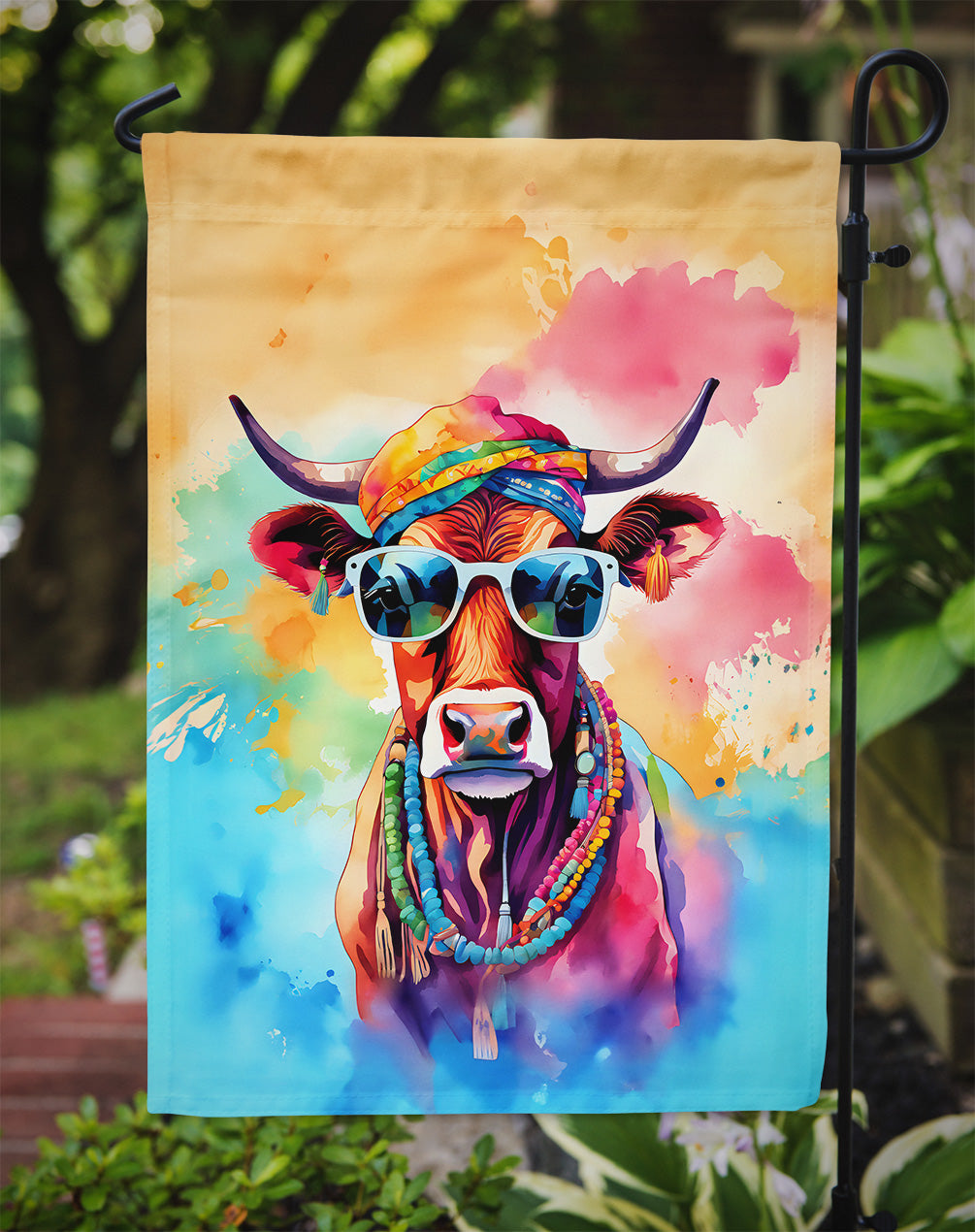 Hippie Animal Cow Garden Flag