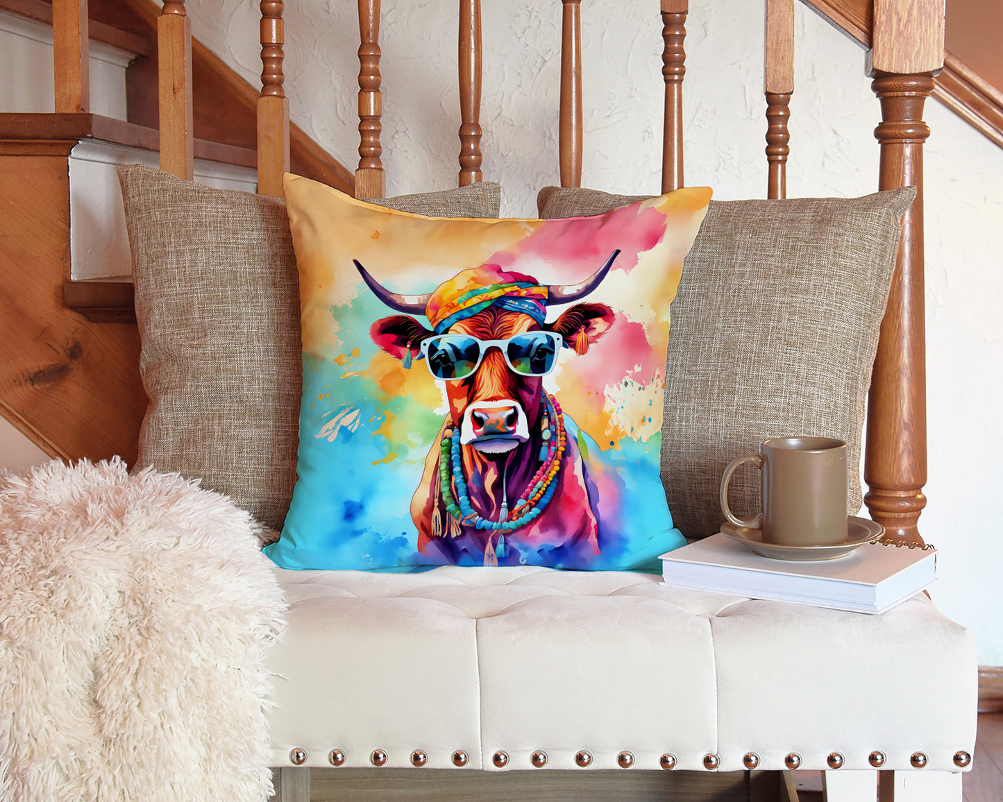 Hippie Animal Cow Throw Pillow