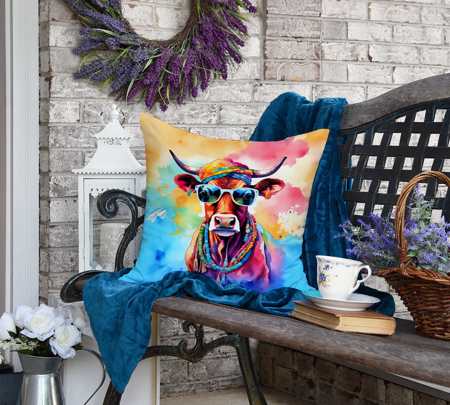 Hippie Animal Cow Throw Pillow