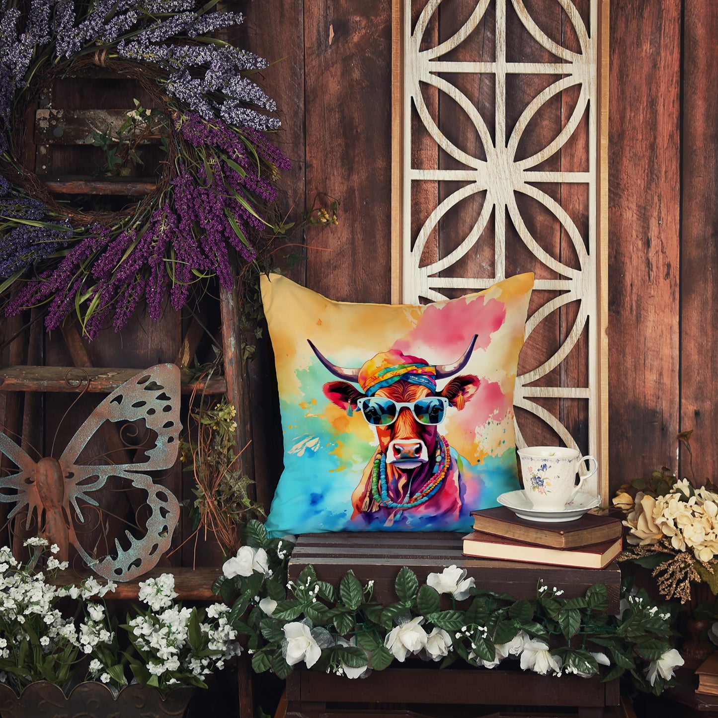 Hippie Animal Cow Throw Pillow