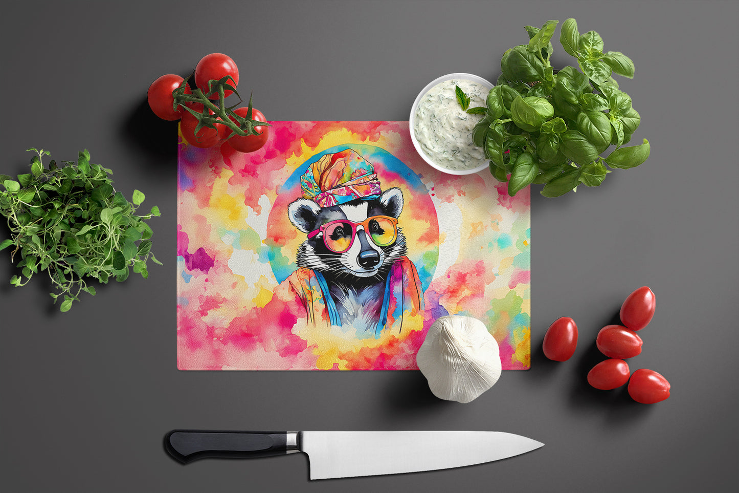 Hippie Animal Badger Glass Cutting Board