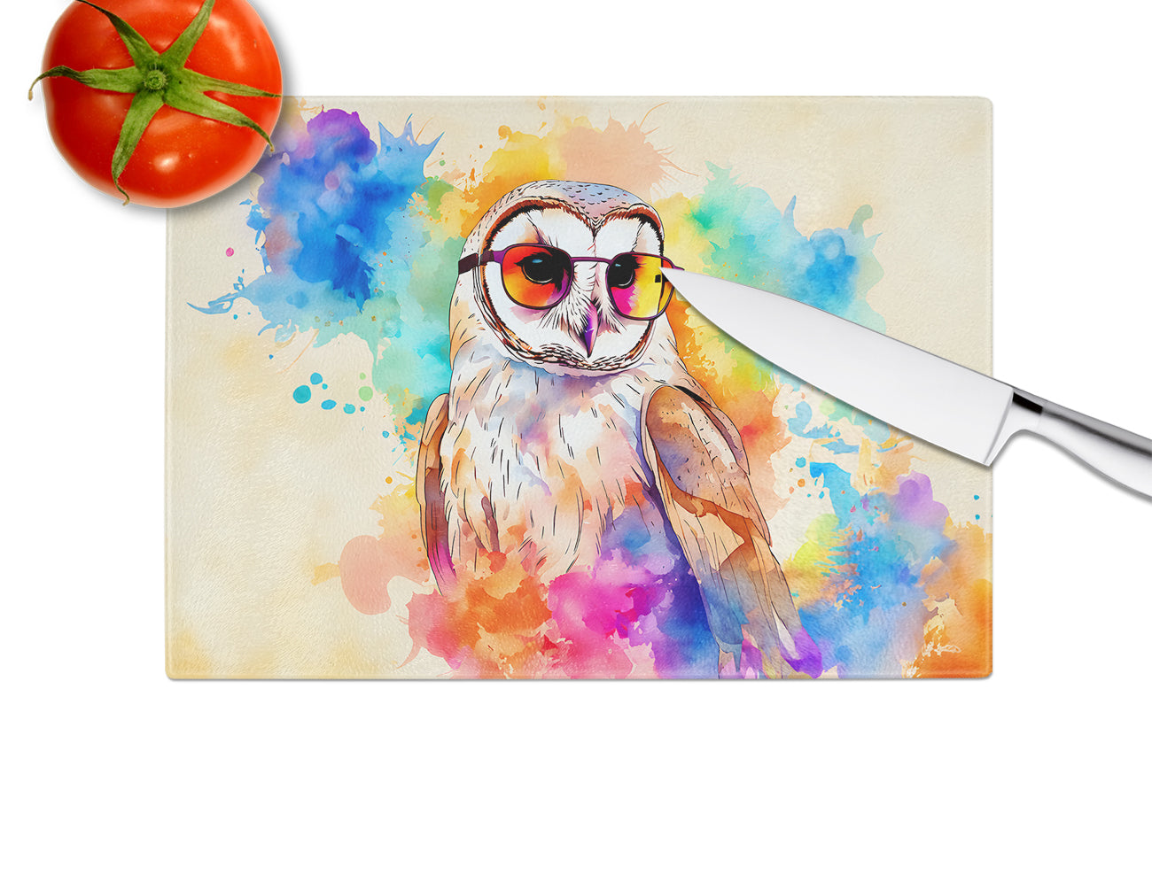 Hippie Animal Barn Owl Glass Cutting Board