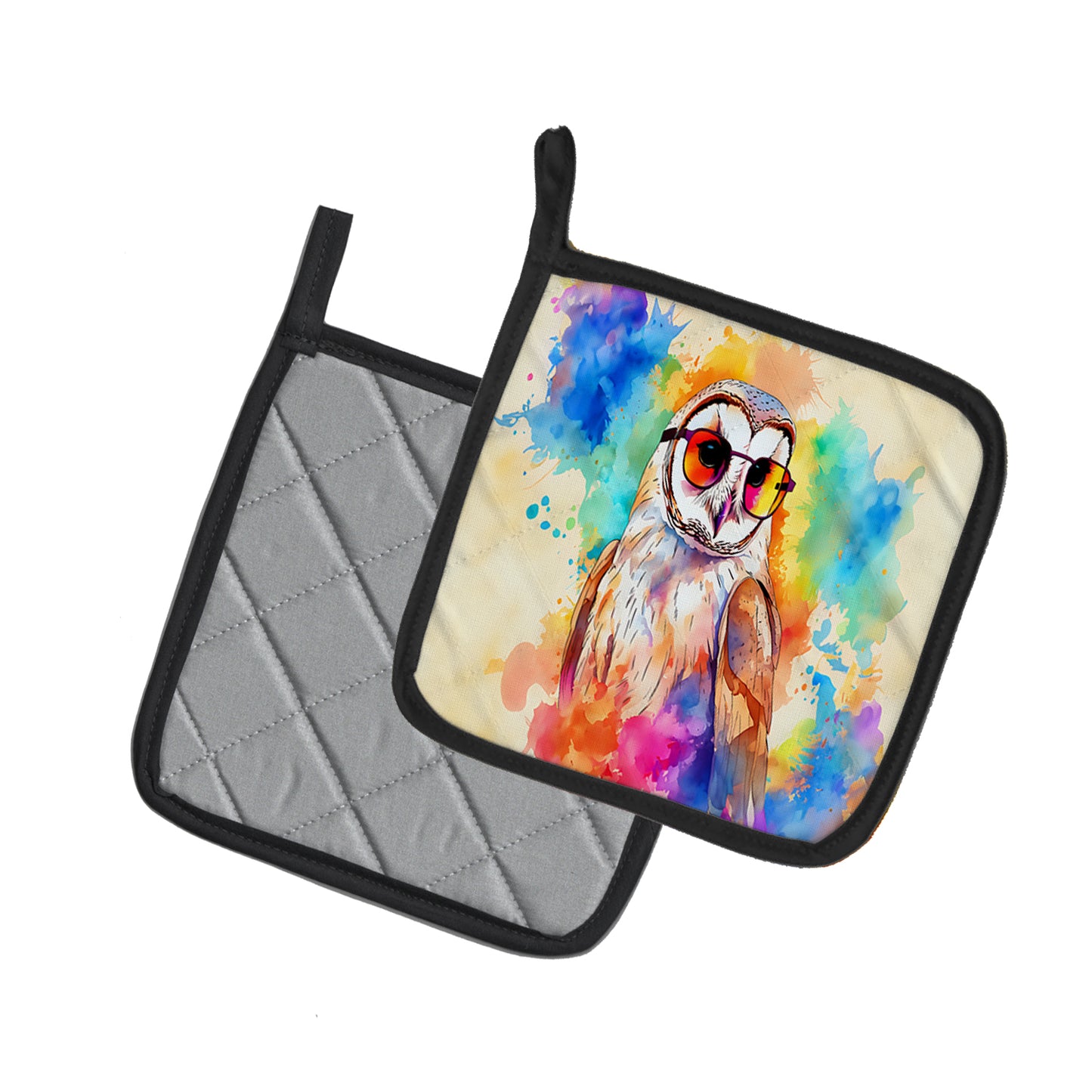 Hippie Animal Barn Owl Pair of Pot Holders