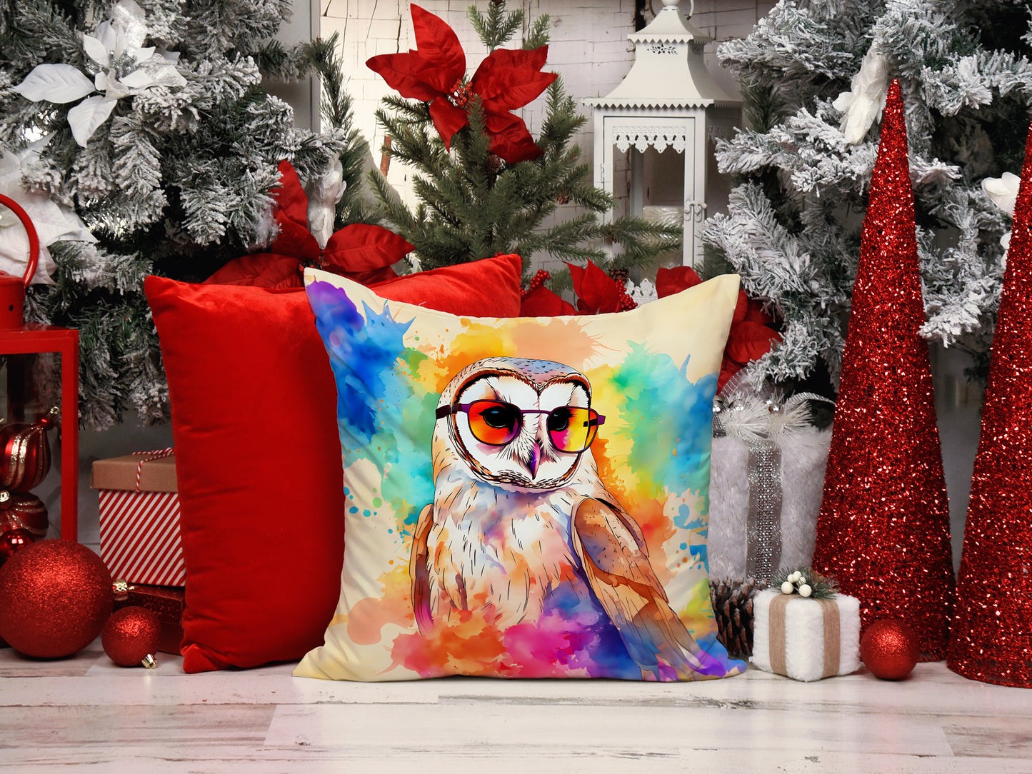 Hippie Animal Barn Owl Throw Pillow