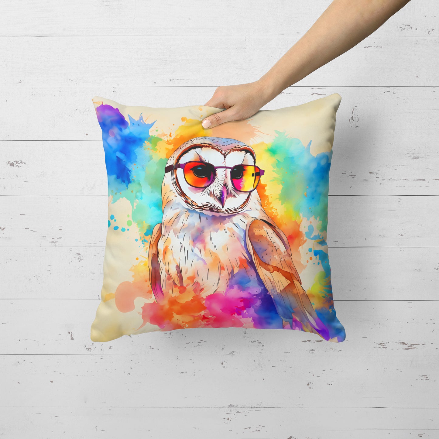 Hippie Animal Barn Owl Throw Pillow