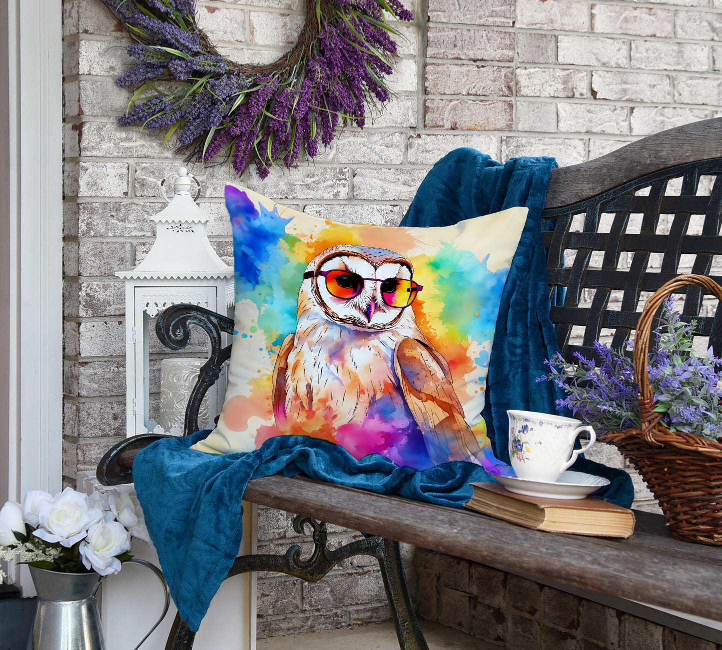 Hippie Animal Barn Owl Throw Pillow