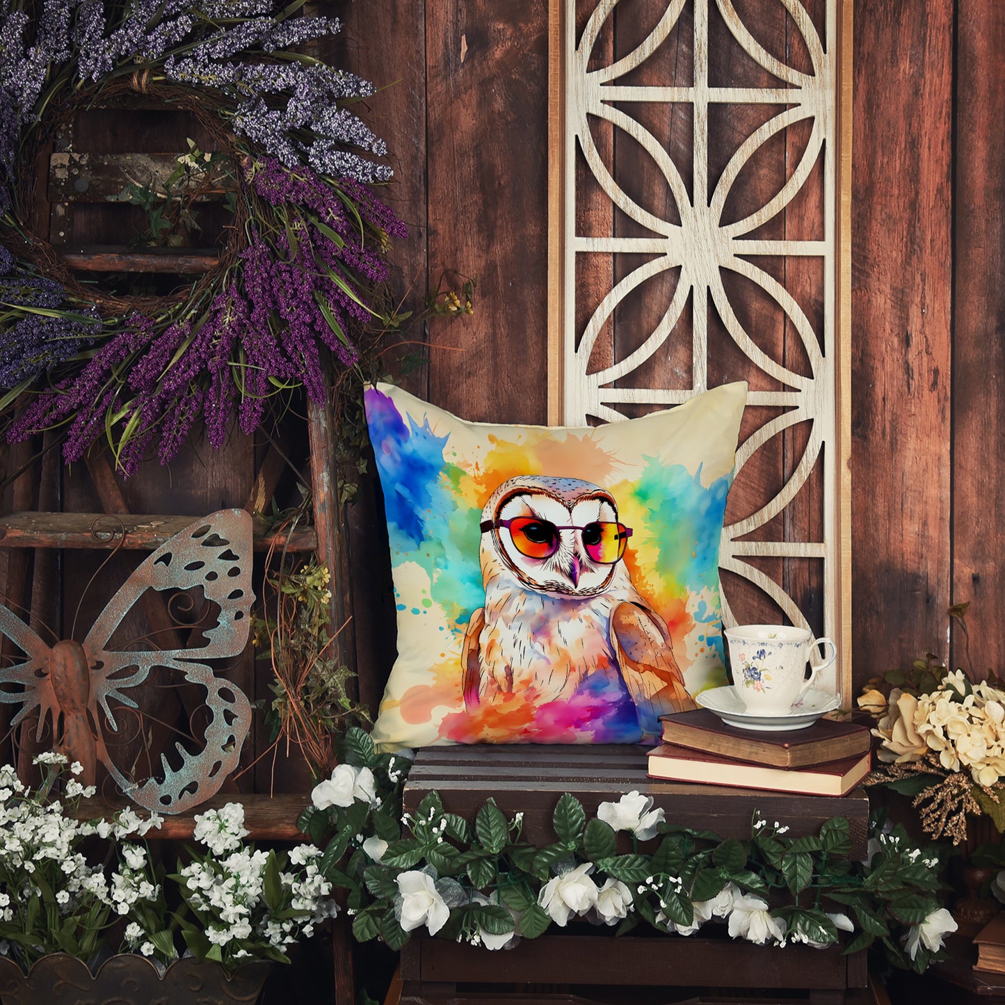 Hippie Animal Barn Owl Throw Pillow