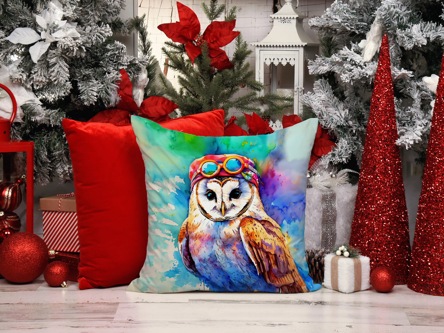 Hippie Animal Barn Owl Throw Pillow