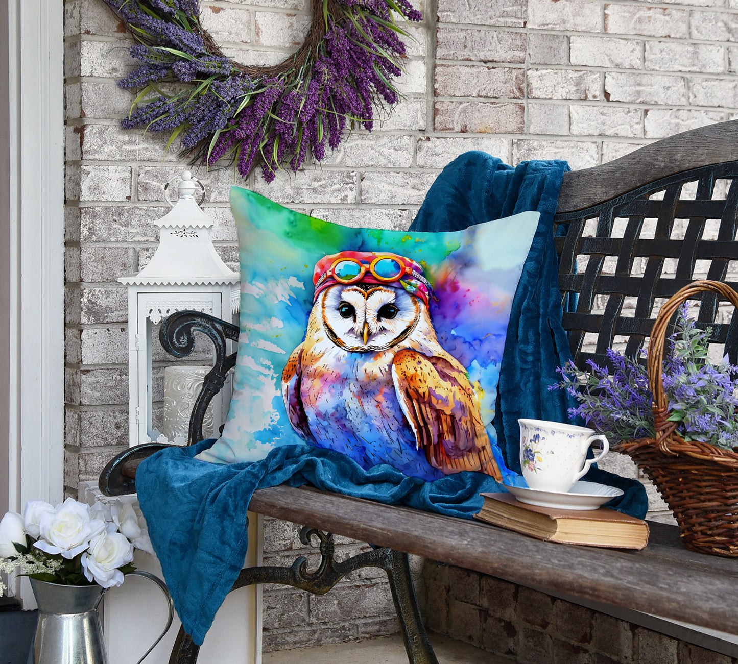 Hippie Animal Barn Owl Throw Pillow