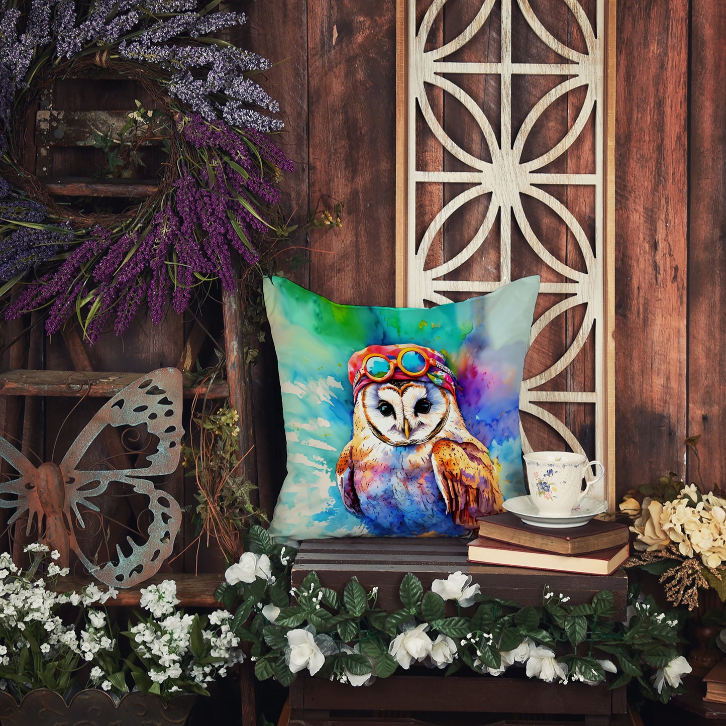 Hippie Animal Barn Owl Throw Pillow