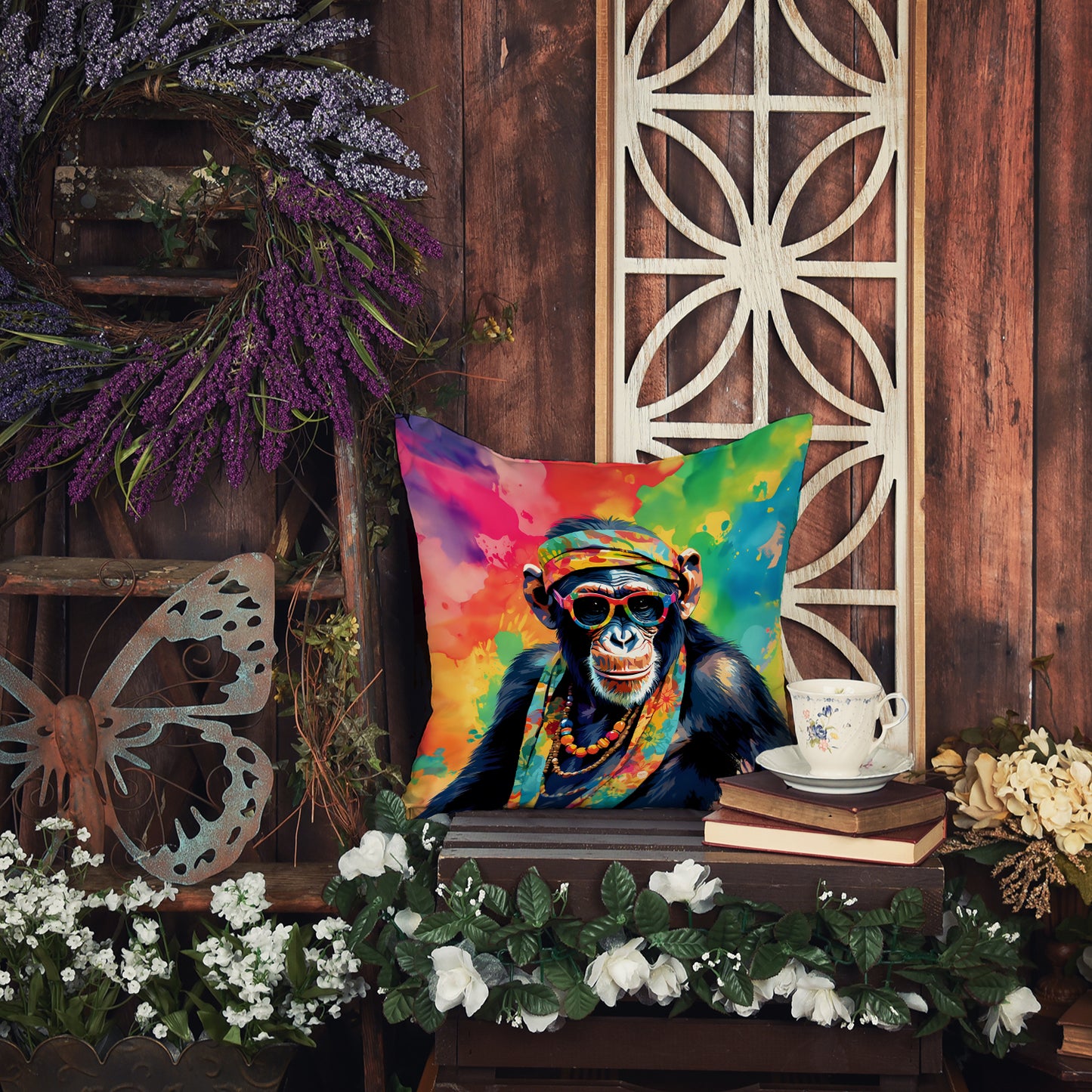 Hippie Animal Chimpanzee Throw Pillow