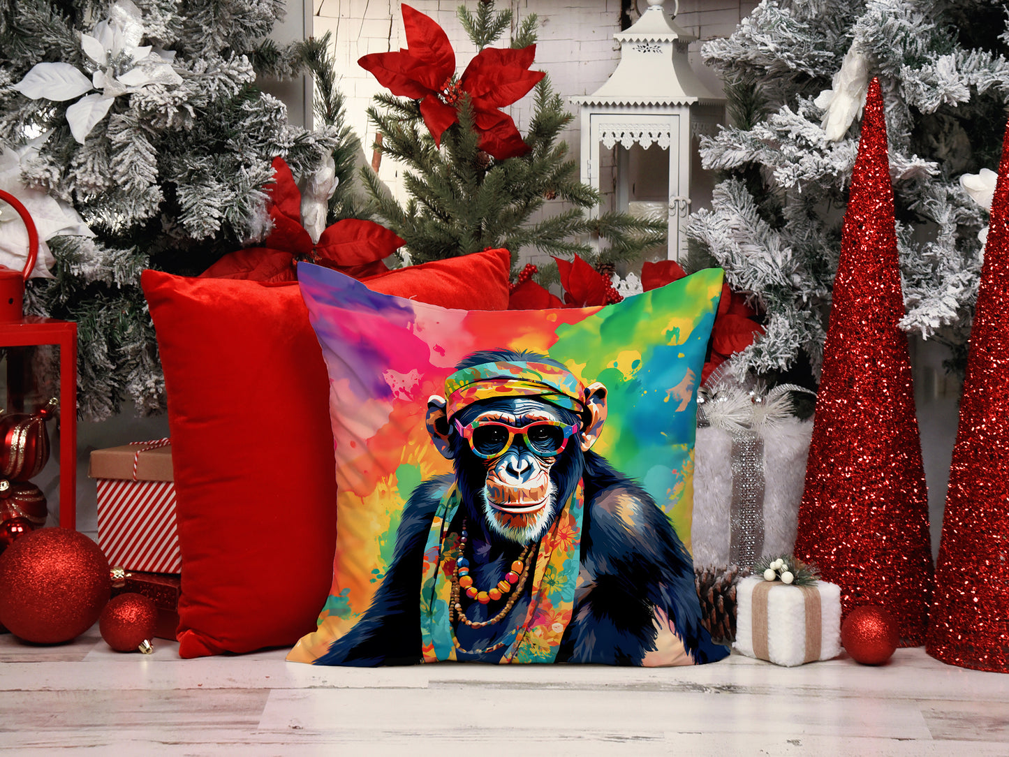 Hippie Animal Chimpanzee Throw Pillow