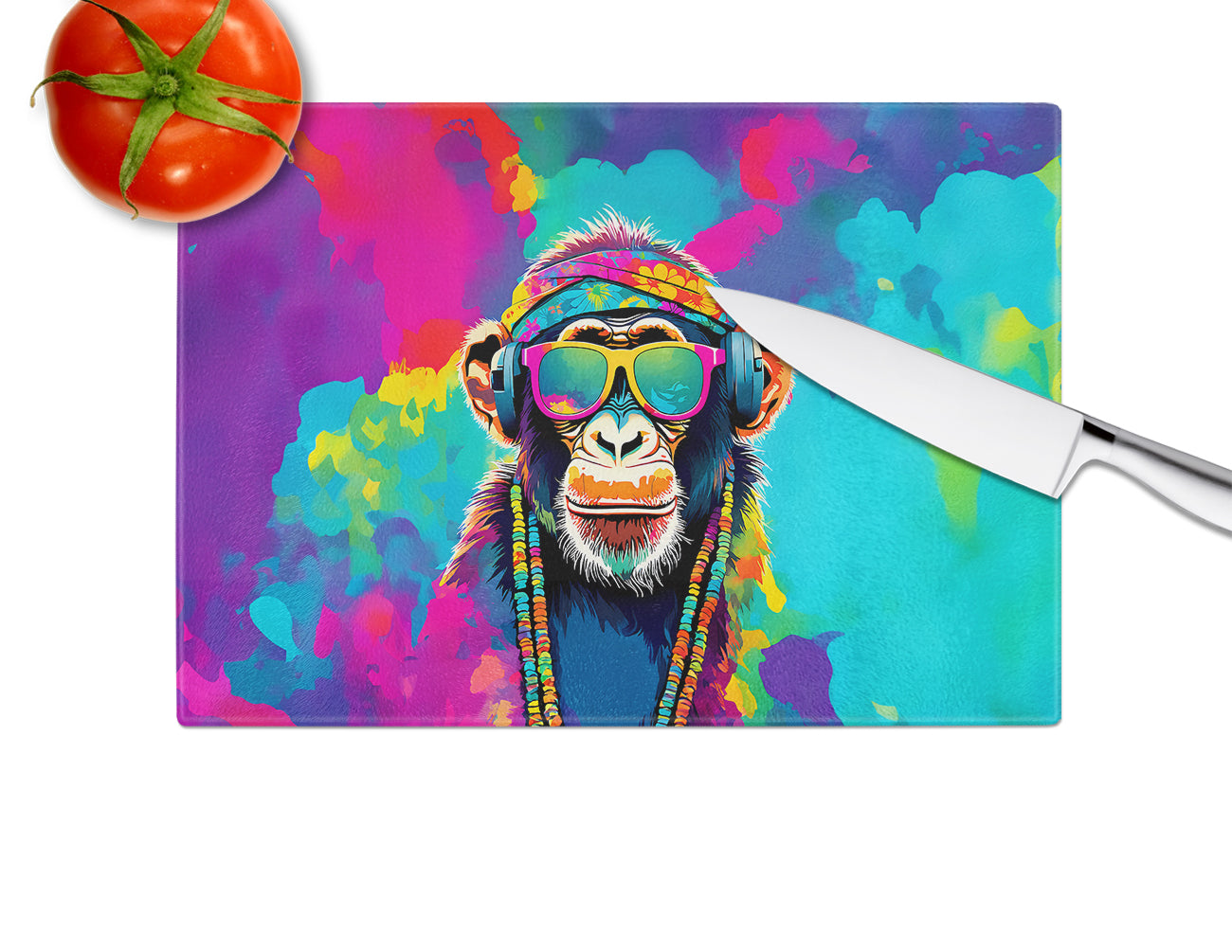 Hippie Animal Chimpanzee Glass Cutting Board