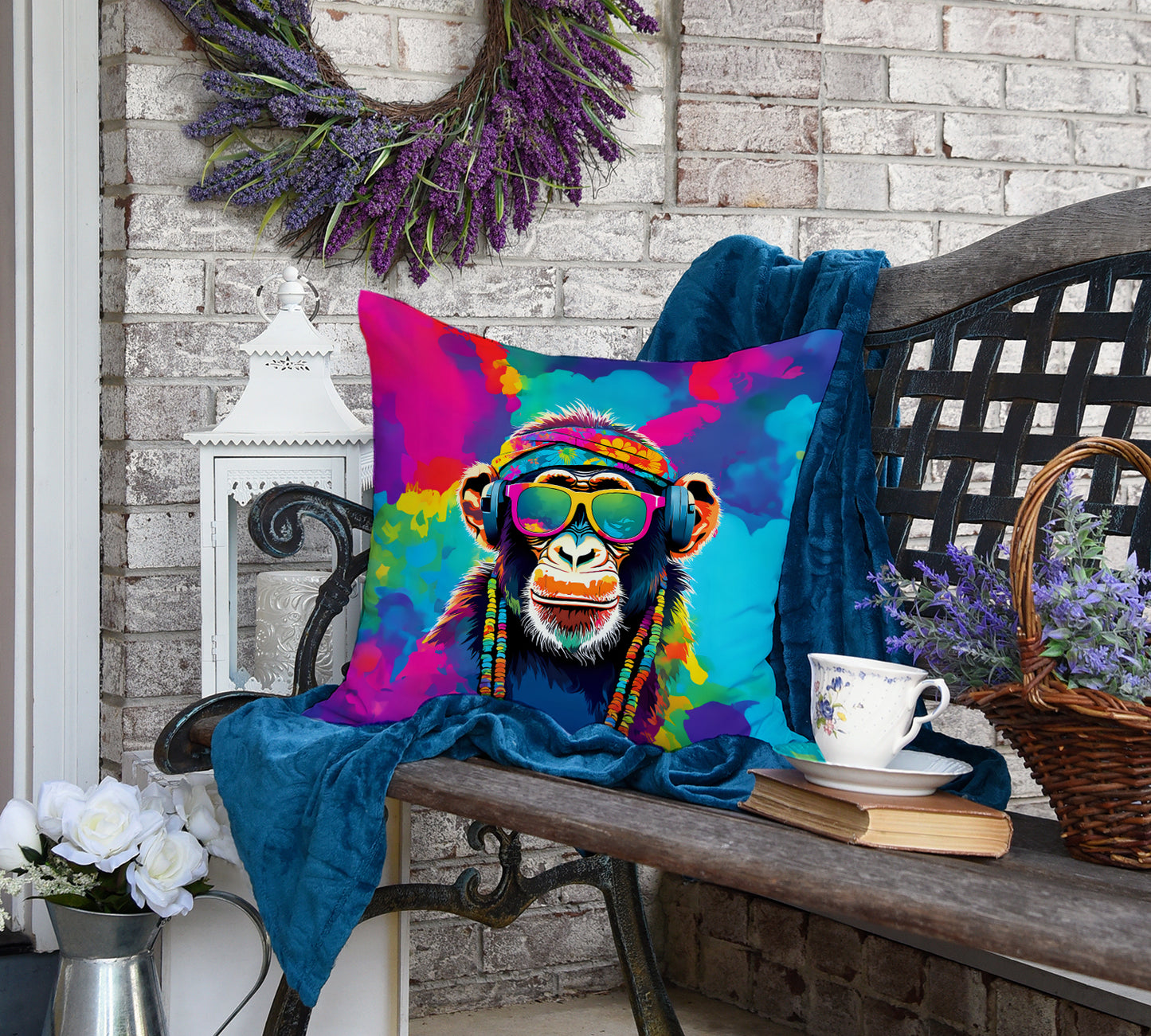 Hippie Animal Chimpanzee Throw Pillow