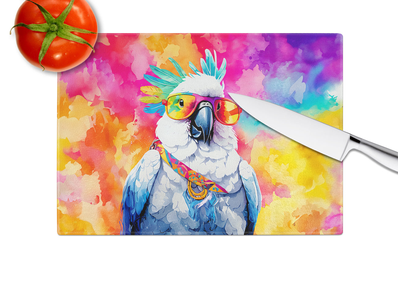 Hippie Animal Cockatoo Glass Cutting Board