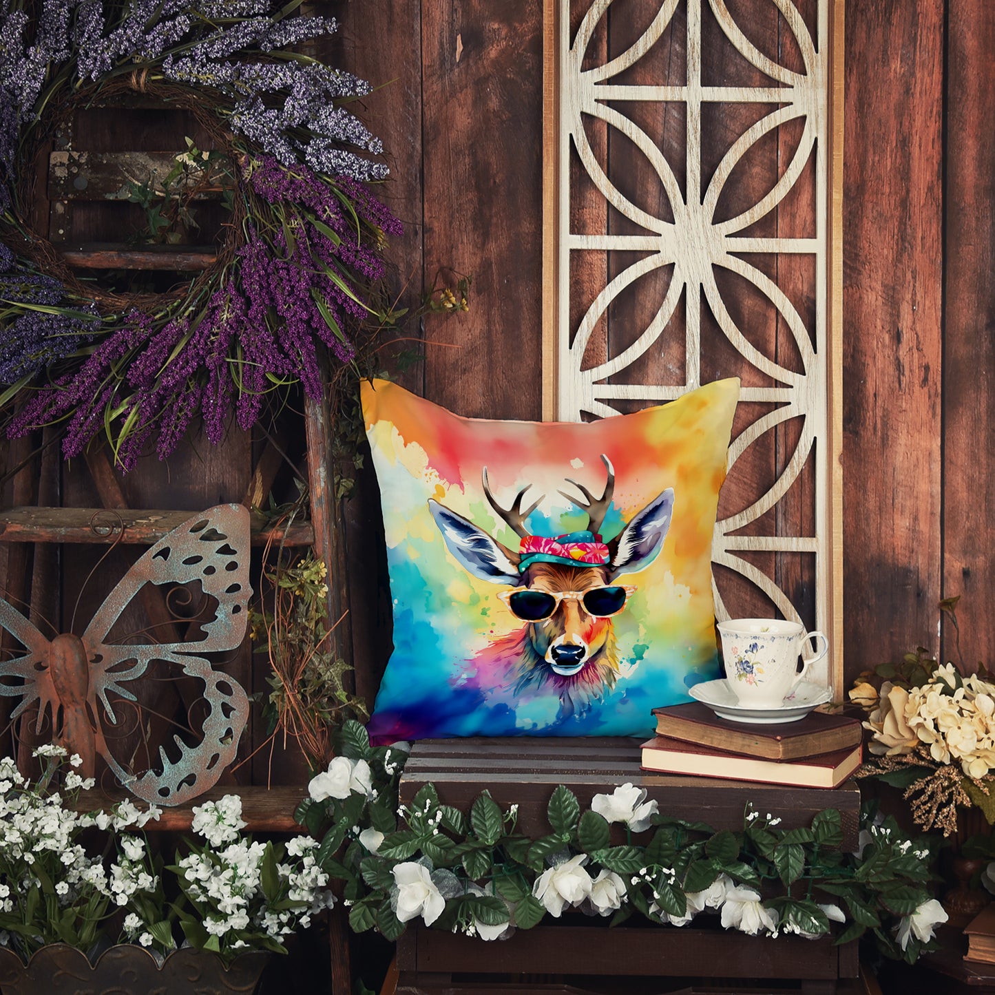 Hippie Animal Deer Throw Pillow