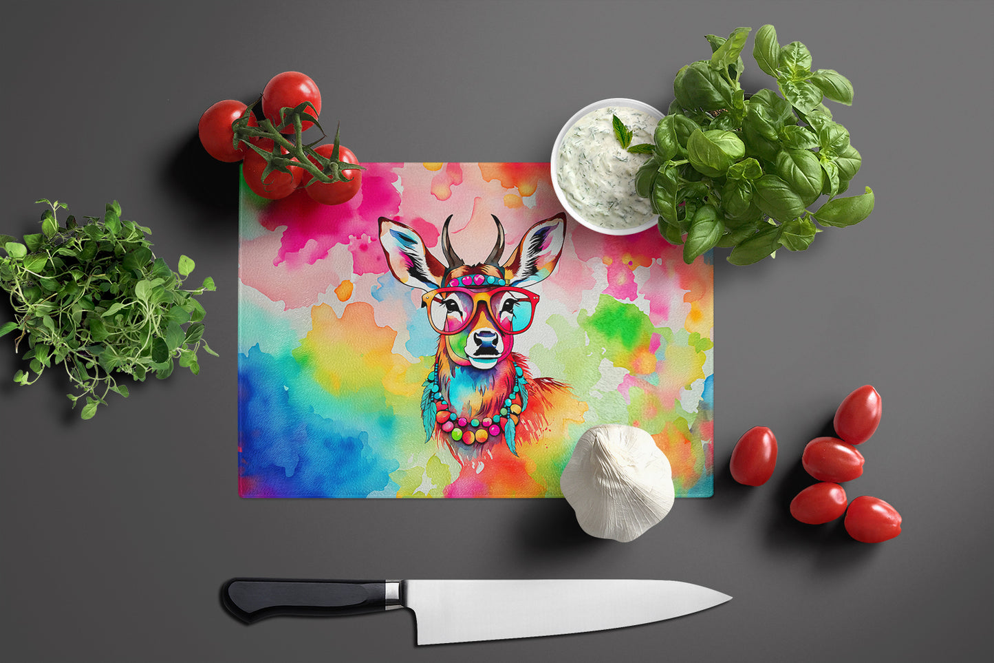 Hippie Animal Deer Glass Cutting Board