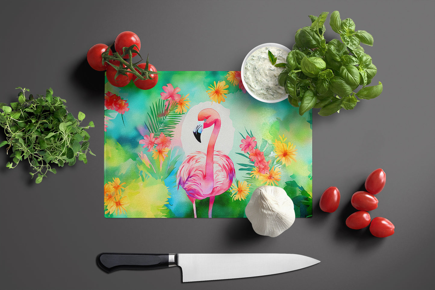 Hippie Animal Flamingo Glass Cutting Board