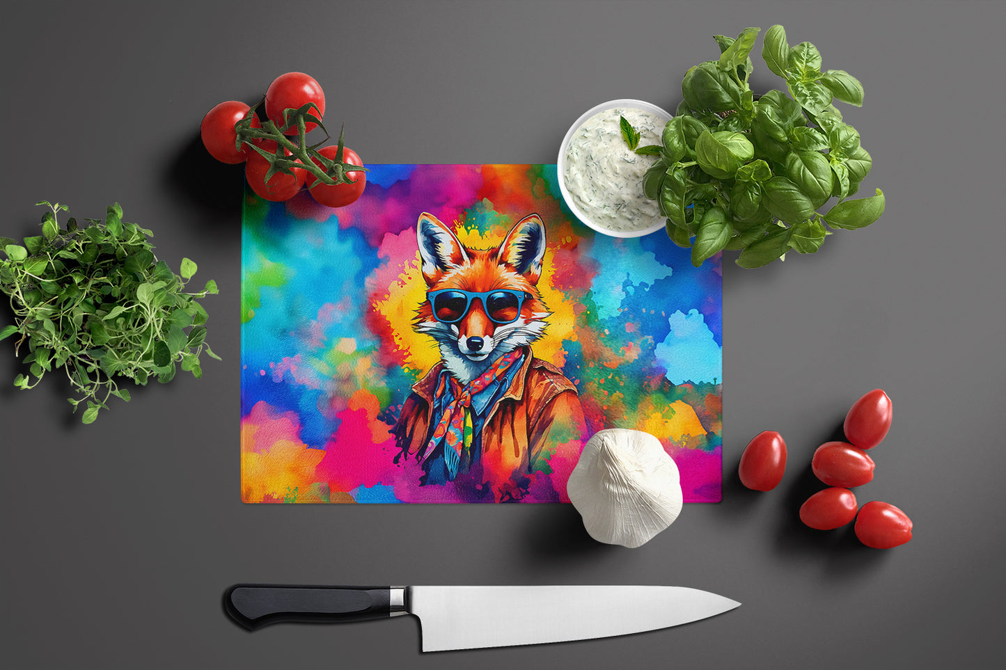 Hippie Animal Fox Glass Cutting Board