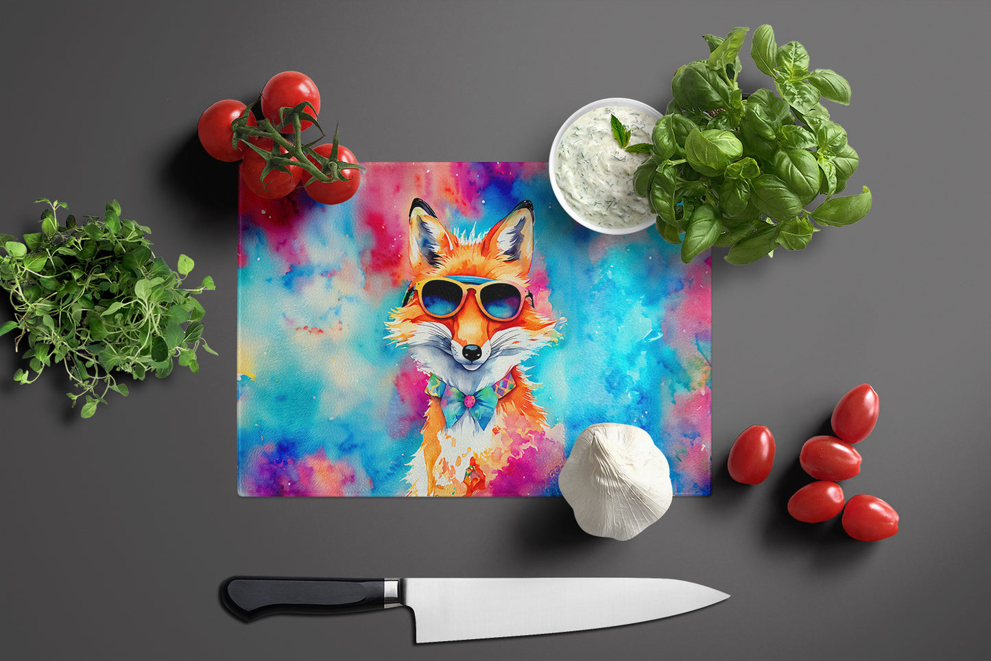 Hippie Animal Fox Glass Cutting Board