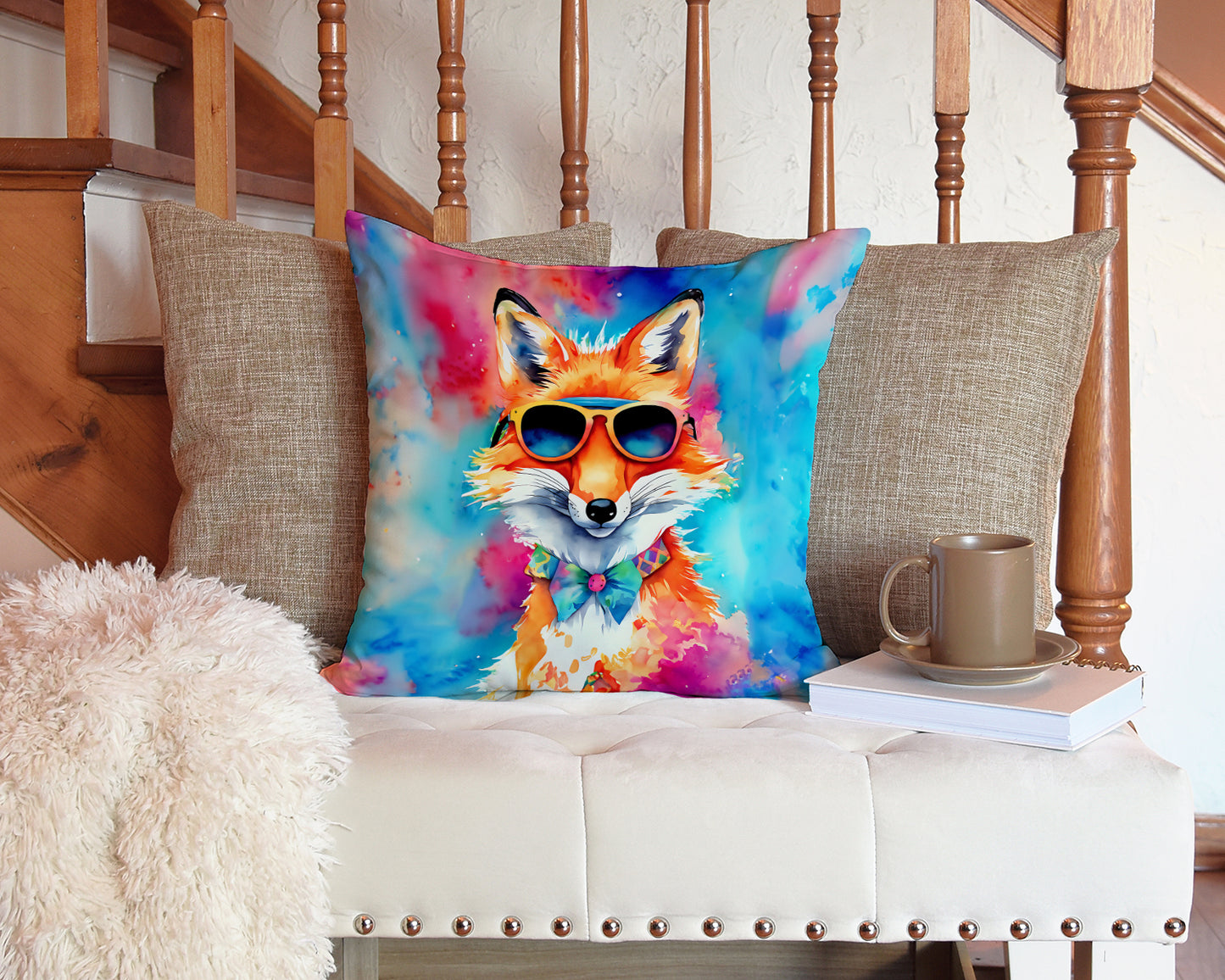 Hippie Animal Fox Throw Pillow