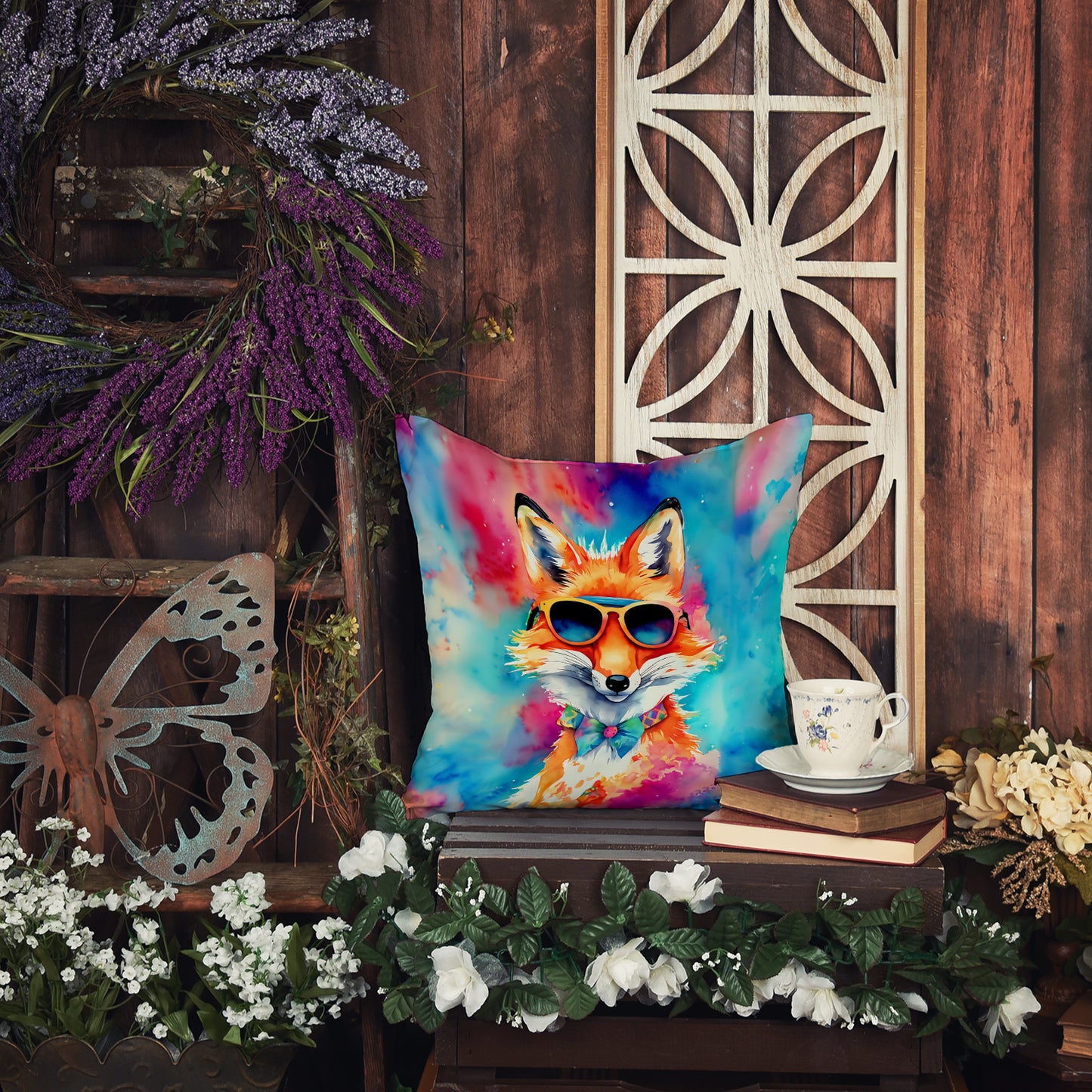 Hippie Animal Fox Throw Pillow