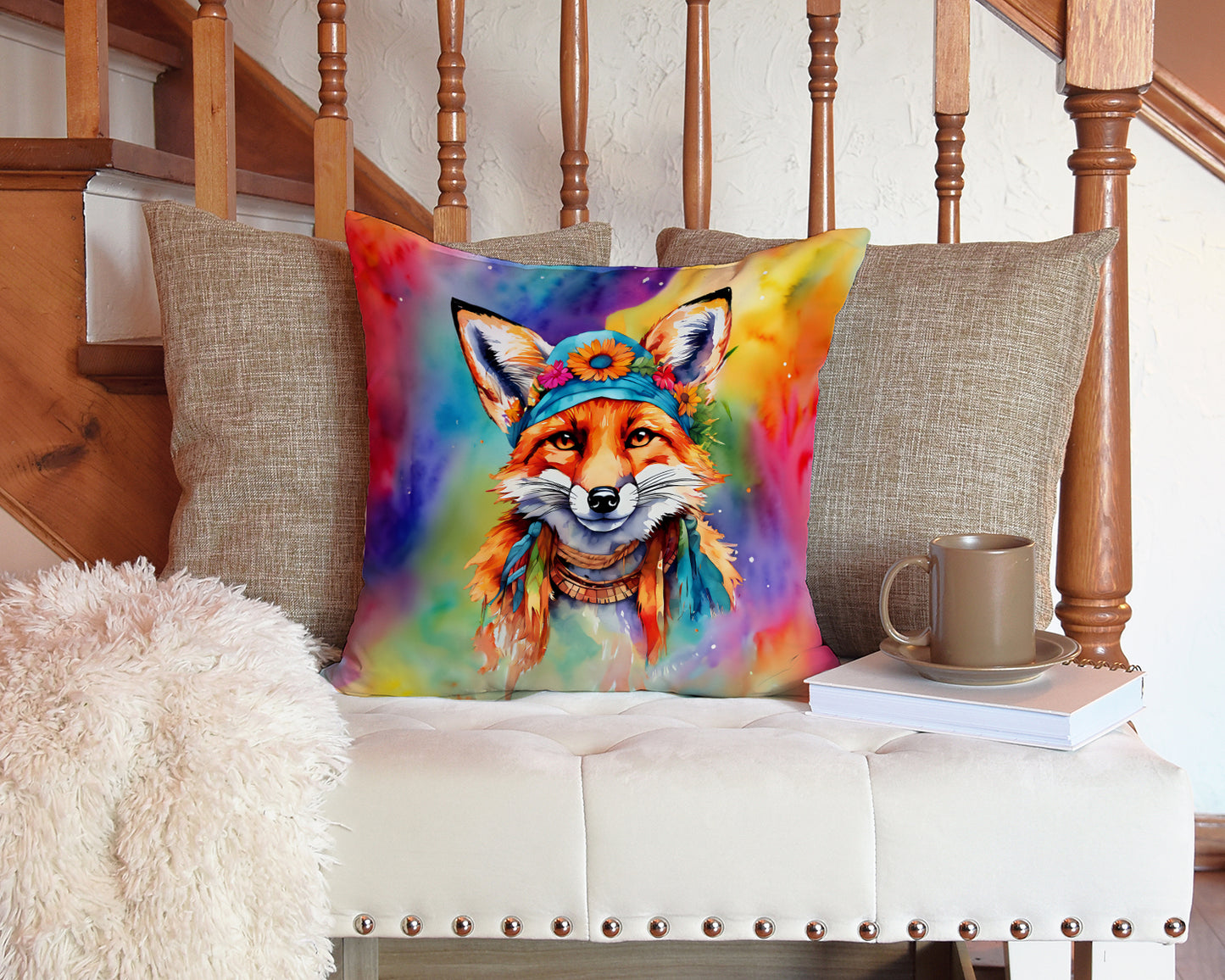 Hippie Animal Fox Throw Pillow