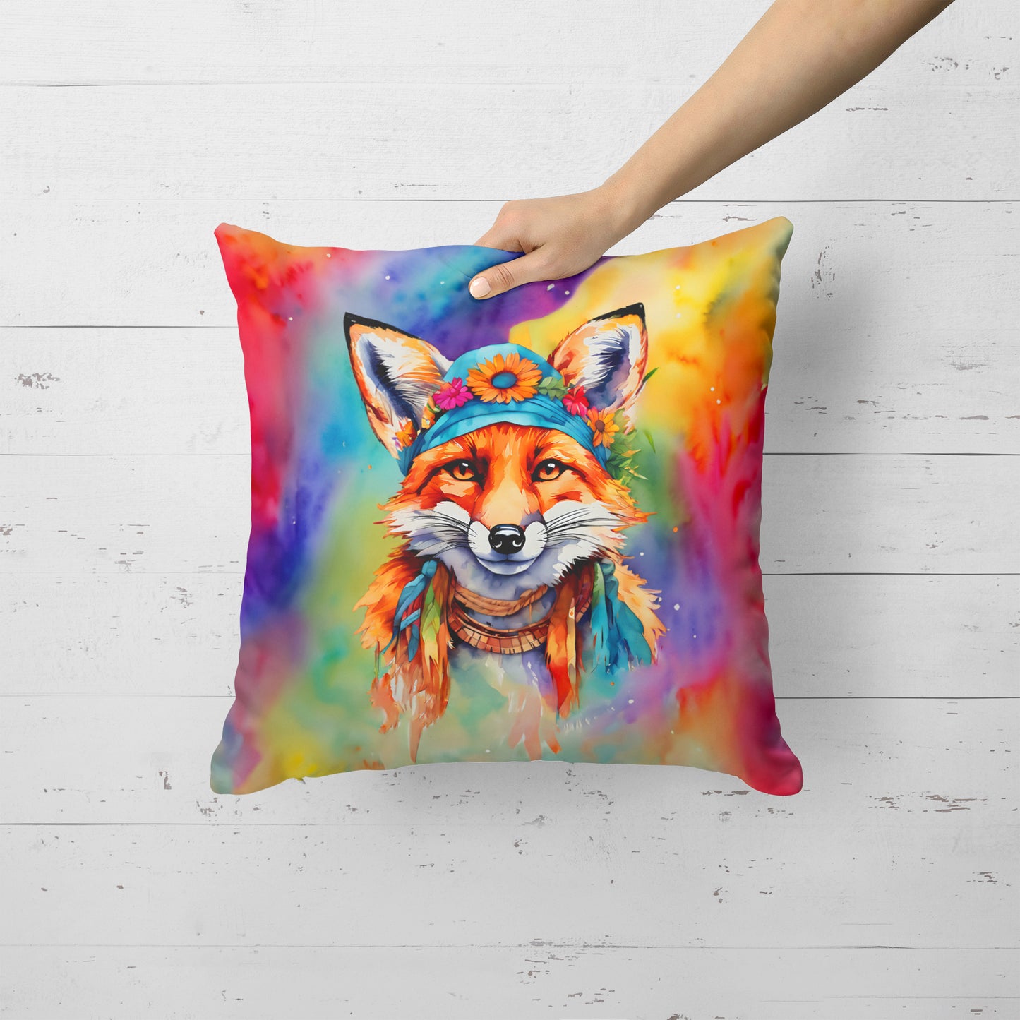 Hippie Animal Fox Throw Pillow