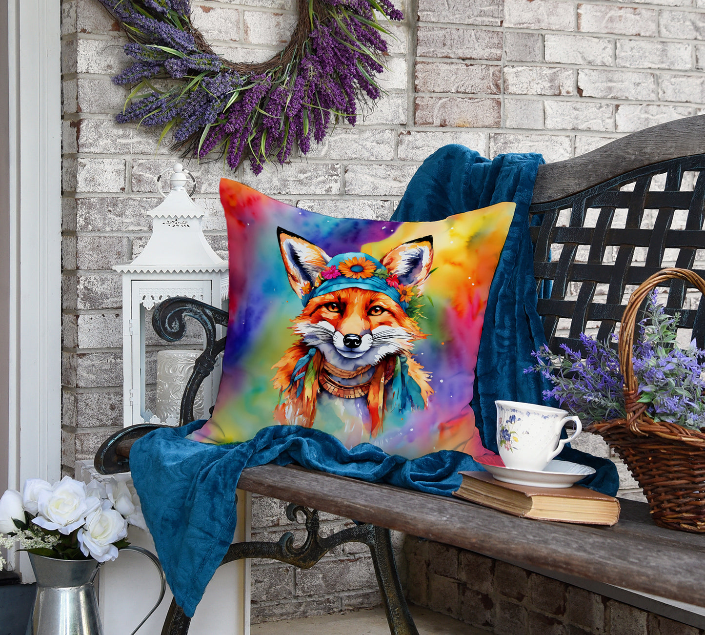 Hippie Animal Fox Throw Pillow