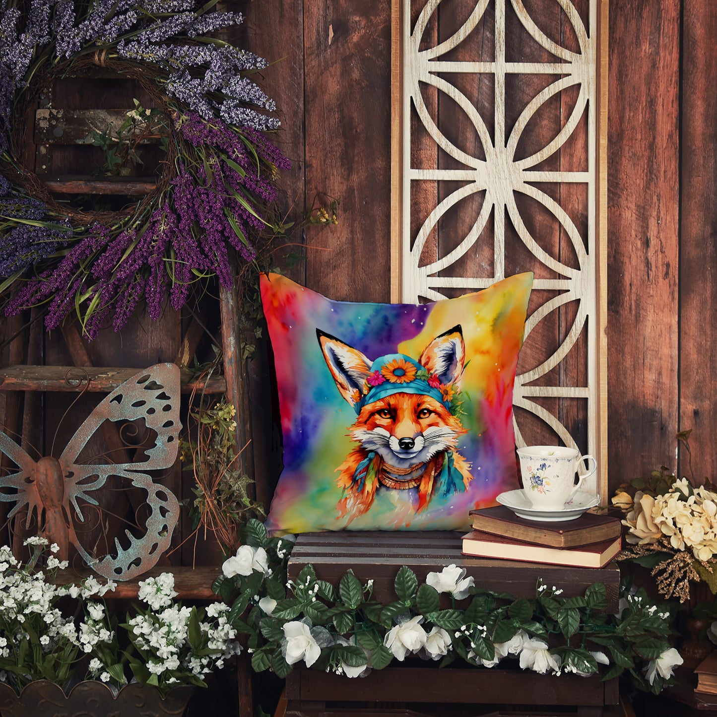 Hippie Animal Fox Throw Pillow