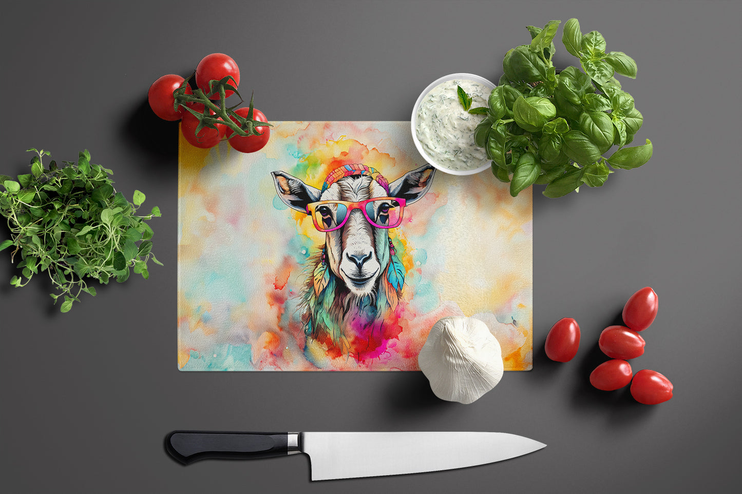 Hippie Animal Goat Glass Cutting Board