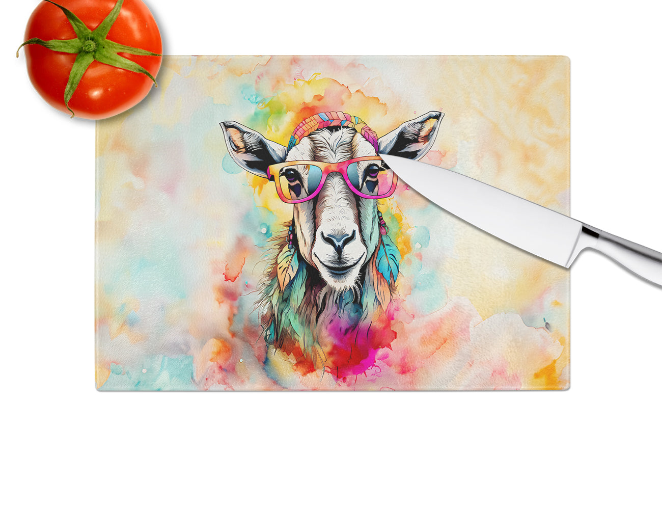 Hippie Animal Goat Glass Cutting Board