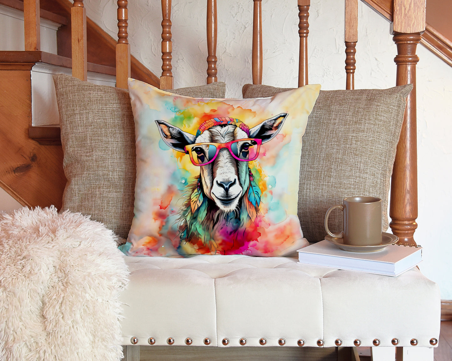 Hippie Animal Goat Throw Pillow