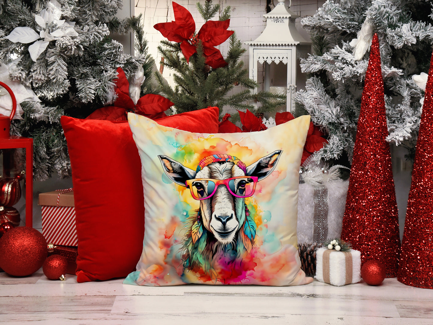 Hippie Animal Goat Throw Pillow