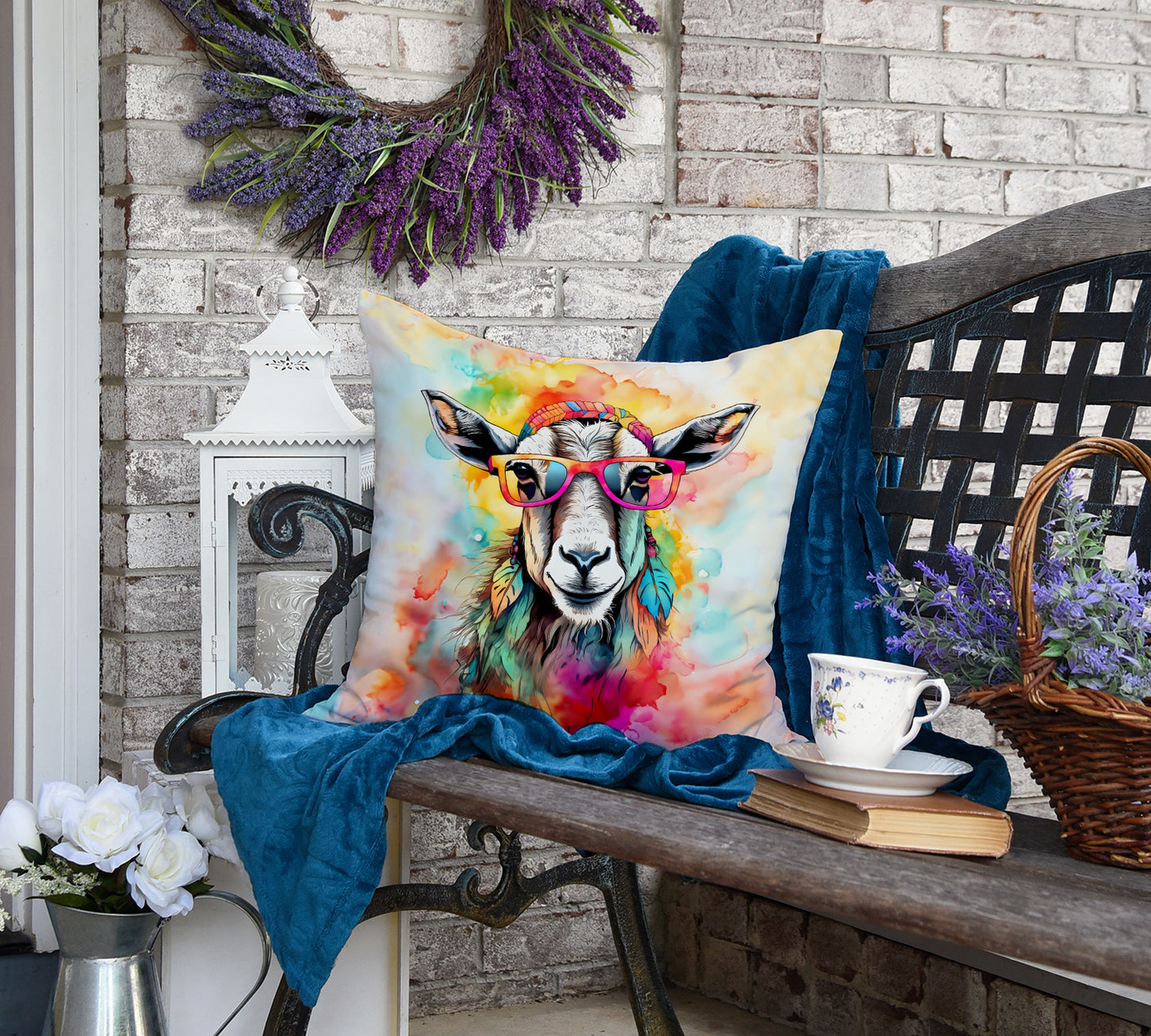 Hippie Animal Goat Throw Pillow