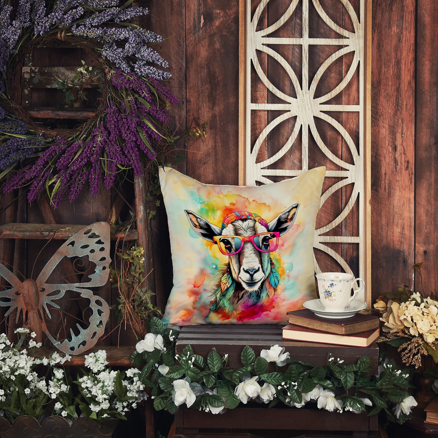 Hippie Animal Goat Throw Pillow