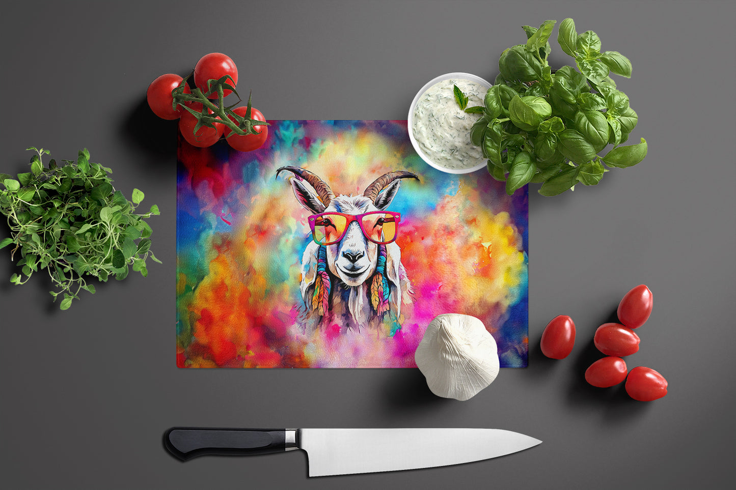 Hippie Animal Goat Glass Cutting Board