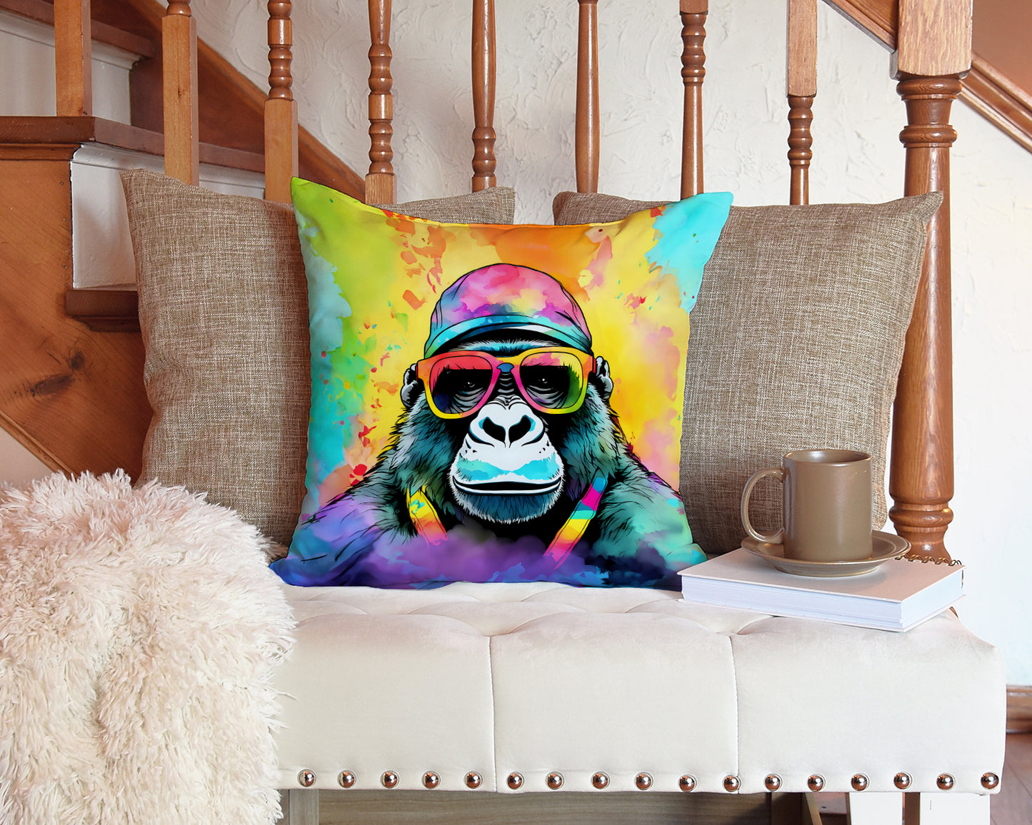 Hippie Animal Gorilla Throw Pillow