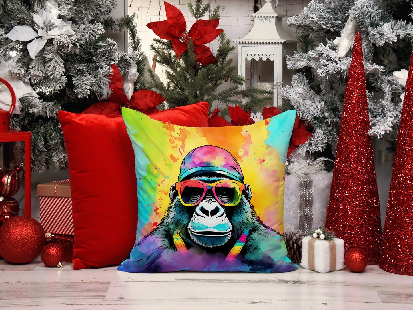 Hippie Animal Gorilla Throw Pillow